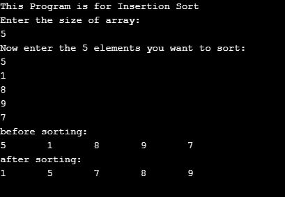 insertion sort program in c