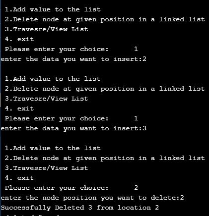 delete node at given position in a linked list

