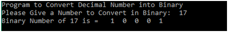 C Program to Convert Decimal Number into Binary