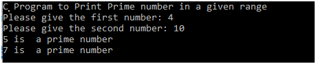 C Program to print Prime Number in a given range