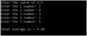 c program to find the Average of number