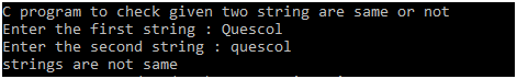 C program to check given two string are equal or not