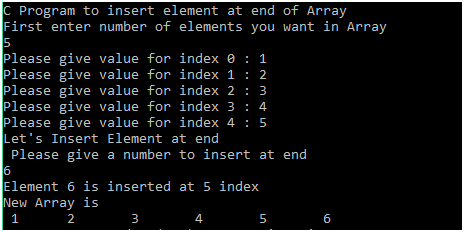 C program to insert an element at end of an Array