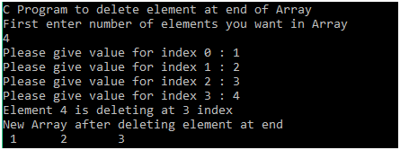 C Program to delete element at end of Array