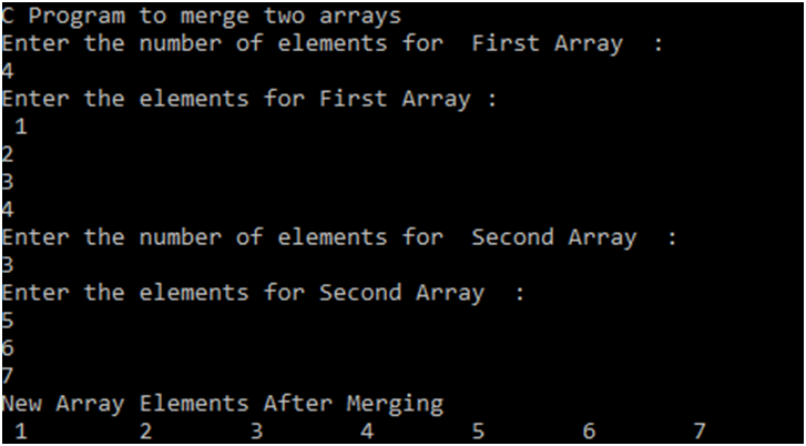 C Program to merge two arrays
