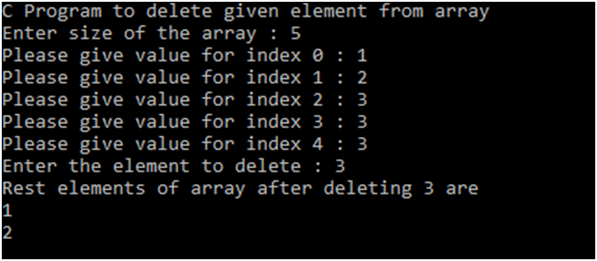 C Program to delete given element from array