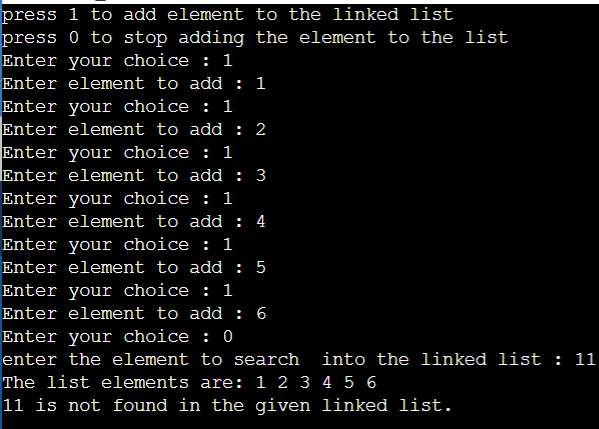 searching element in singly linked list python