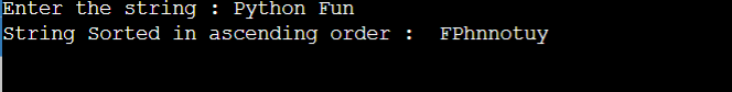 Python program to sort string in ascending order