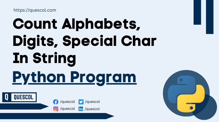python program to Count Alphabets, Digits, Special Char In String