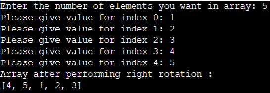 perform right rotation by 2 in python array