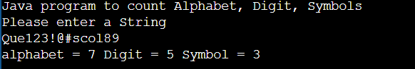 Count Alphabets Digits Special Characters in String Java