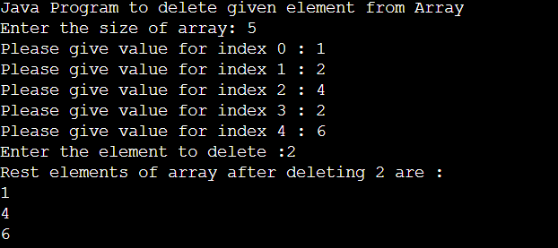 Java Program to Delete a given Element of Array 