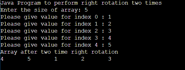 java program to perform right rotation by  two on array