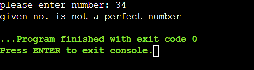 perfect number program in c